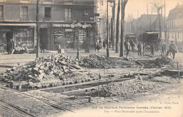 Cpa 94 Ivry Place Nationale Apres L'inondation