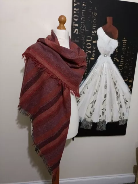 Stunning Vintage Wool Triangle Shawl Wrap Oversized Scarf Striped Tassel VGC