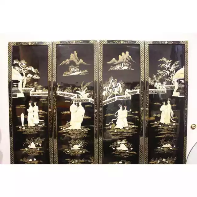 Chinese/Asian Screen/Room Divider 4 Panels Black Laquer