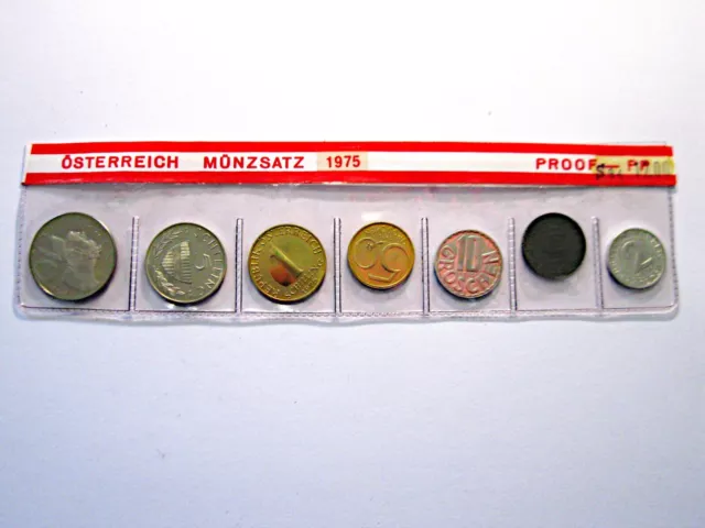 Österreich Kursmünzensatz  1975  Proof / PP   im Folienblister !!