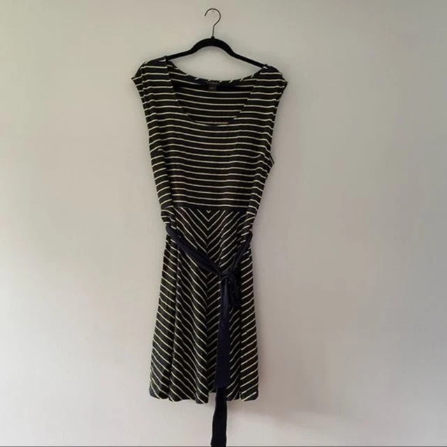 Ann Taylor - Dress Jersey Knit Navy Yellow Striped Work XL