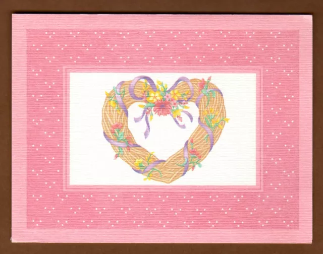 Set of 2 Vintage Current Inc Note Cards, Heart Wreath, Blank, 80s Retro, Pink