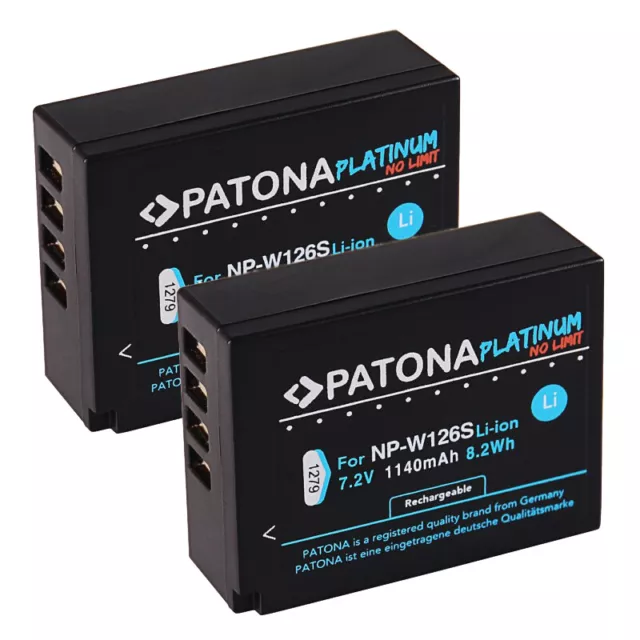 2 x Patona Platinum Akku Fuji-Film VPB-XT2 Power Booster Handgriff - NP-W126-S