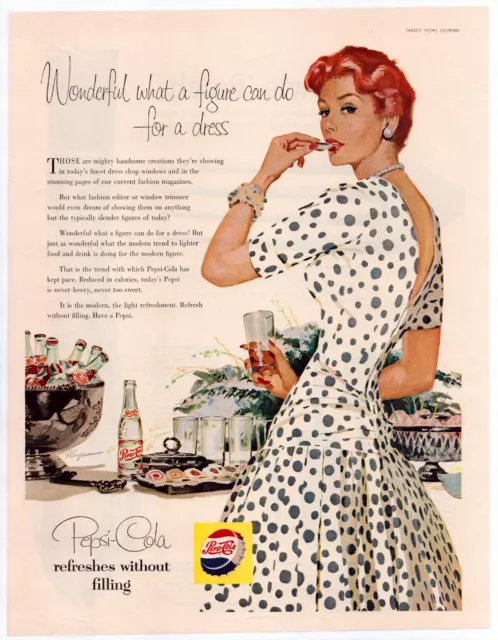 Print Ad Pepsi 1955 Beautiful Red Head Robert Meyers GGA Pin Up 13.5"x10.5"