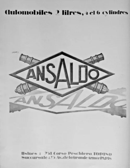 Publicité De Presse 1926 Automobiles Ansaldo 2 Litres 4 Et 6 Cylindres