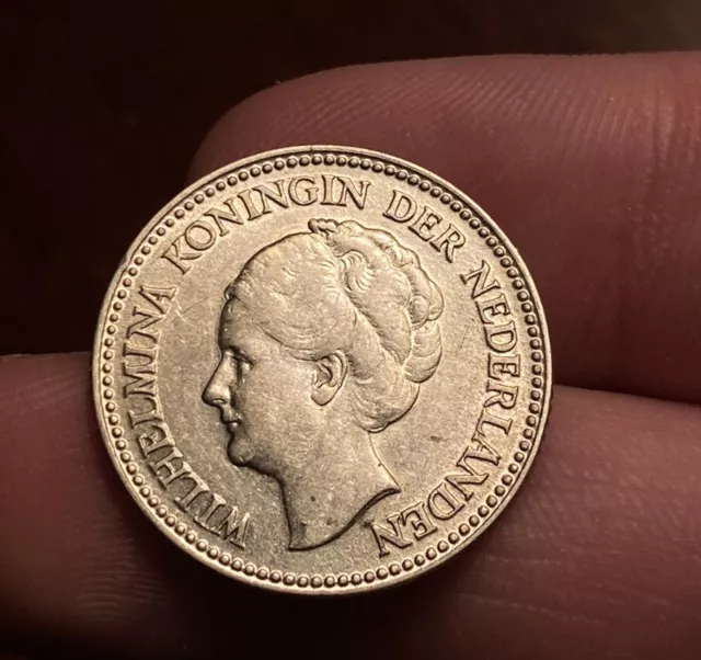Netherlands 1929 1/2 Gulden, Queen Wilhelmina, .720 Silver