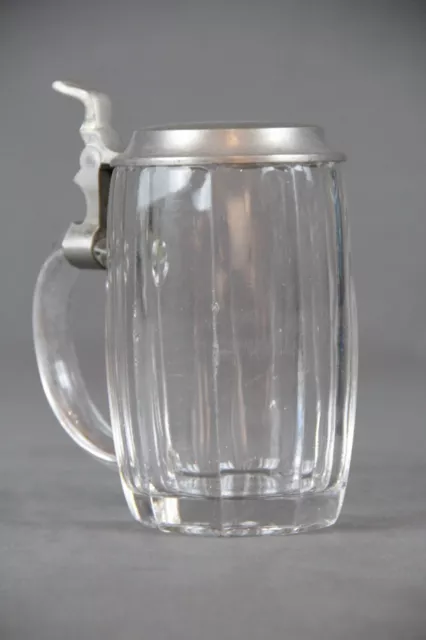 Bierkrug Glaskrug Krug bauchige Form um 1900 Zinndeckel abgeschliffen