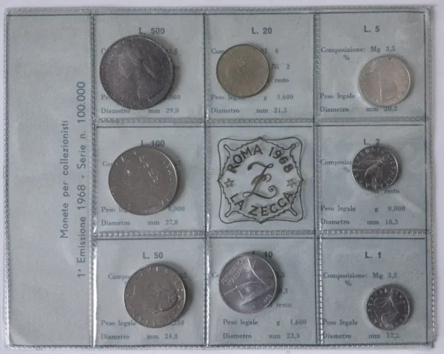 Repubblica Italiana -  8 Monete Divisionale del 1968 Set della Zecca. NC