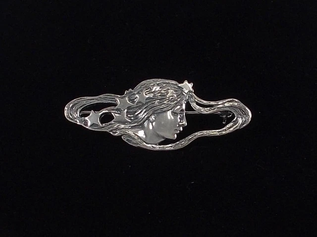 Rare Élégant Broche Avec Art Nouveau Motifs De 925er Argent Sterling