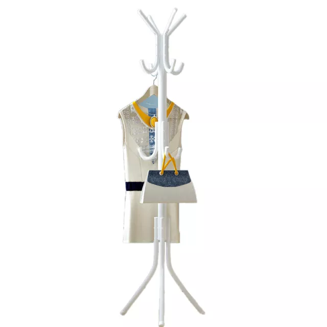 12 Hook Clothes Coat Hanger Stand 3-Tier Hat Rack Metal Tree Style Storage White