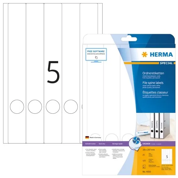HERMA 4830 Inkjet Ordneretiketten A4 38x297 mm weiß Papier matt 125 St.