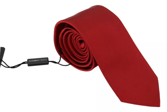 Dolce & Gabbana Corbata Hombre Rojo Sólido 100% Seda Ajustable Accesorio 250usd