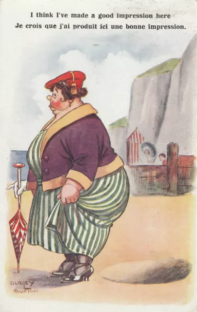 a comic humour funny joke old postcard antique england fat lady dudley buxtoe