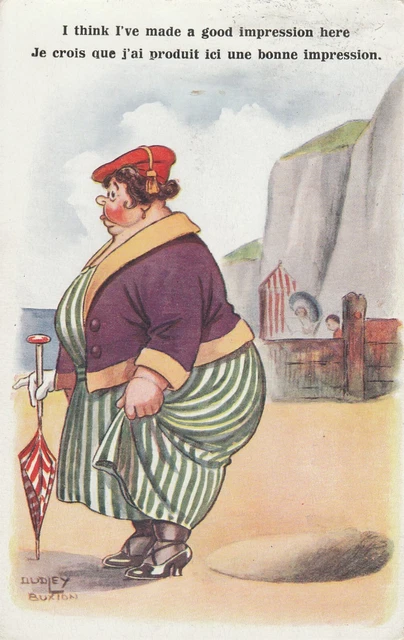 a comic humour funny joke old postcard antique england fat lady dudley buxtoe