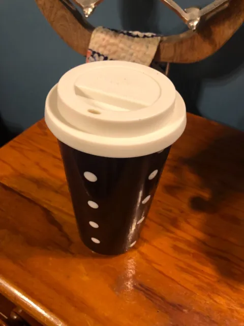 Mr Coffee 16 oz Ceramic Travel Mug Lid Raised Polka Dot Pre Owned