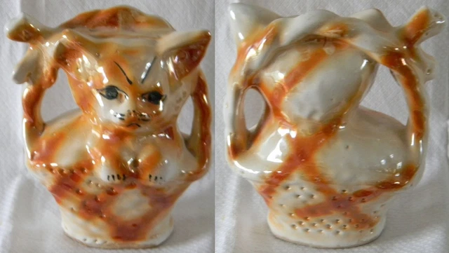 Ancienne Tirelire à Casser – Chat En Plâtre Avec Nœud – Hauteur 19,2 Cm