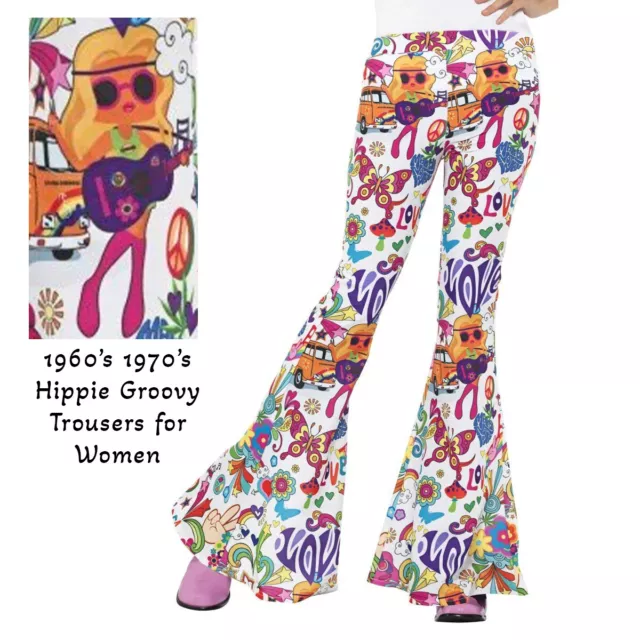 ADULT HIPPIE GO Go 60s 70s Wild Swirl Bell Bottom Pants Costume