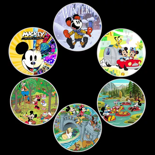 6pcs Disney Mickey Mouse Silver Coin Set Cartoon Childhood Memories Medal