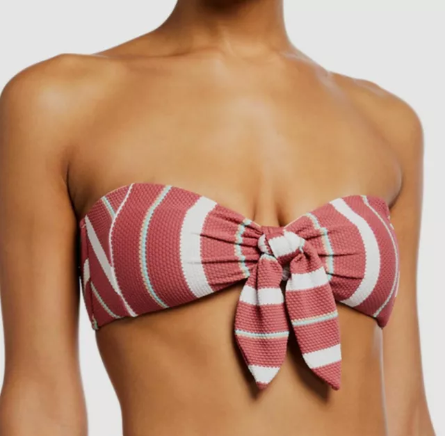 $120 Letarte Womens Pink Sedona Striped Textured Bandeau Top Swimwear Size Small