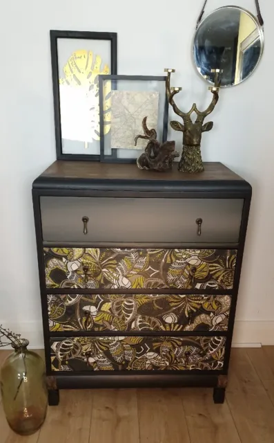 Lebus Hand Painted Upcycled Vintage Chest Drawers, with Fabric Decoupage