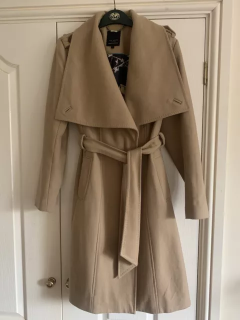 Ted Baker Wrap Coat Size 2 Winter Autumn Coat Wool Blend Camel