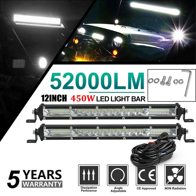 2x 12inch 450W LED Light Bar Combo Spot Flood & Wiring Driving Off Truck SUV ATV