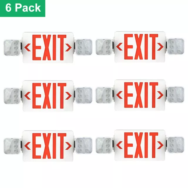 6 Pack Red LED Exit Sign Emergency Light - Dual LED Lamp ABS Fire Resistance UL