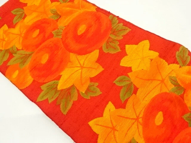 6821112: Japanese Kimono / Vintage Nagoya Obi / Tsumugi / Woven Maple Leaves & K