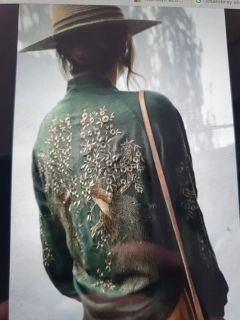 Zara green shop embroidered kimono