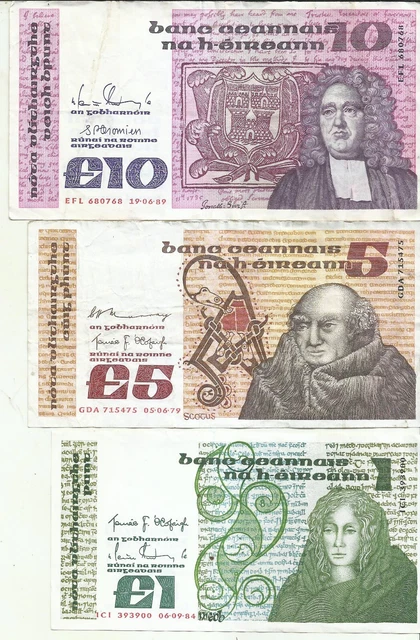 Ireland Lot-Set 1-5-10 Pounds P 70 P 71 P 72. Vf Condition. 3Rw 27Nov