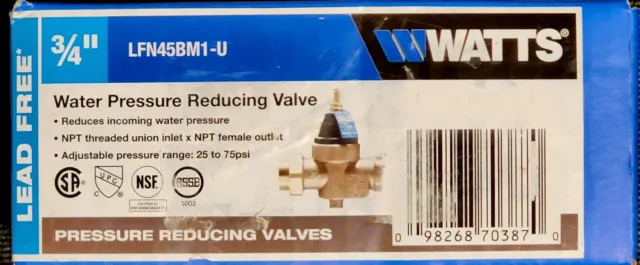 NEW Watts 3/4 50psi Water Pressure Reducing Valve Lead (LFN45BM1-U) W/O FNPT