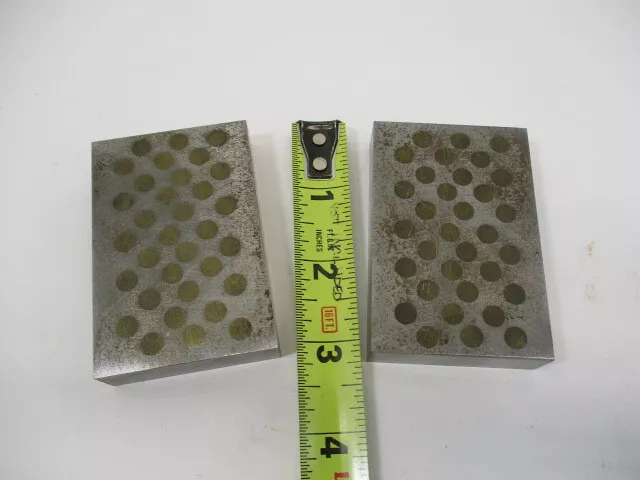 Set (2) Steel Magnetic Transfer Blocks, Chuck Block, Brass Inserts, 5/8 x 2 x 3"