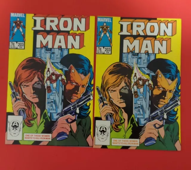 IRON MAN 203 KEY 1st app BARRY KRANZ 2 DIFFERENT COLOR COVERS YELLOW RED (B3)