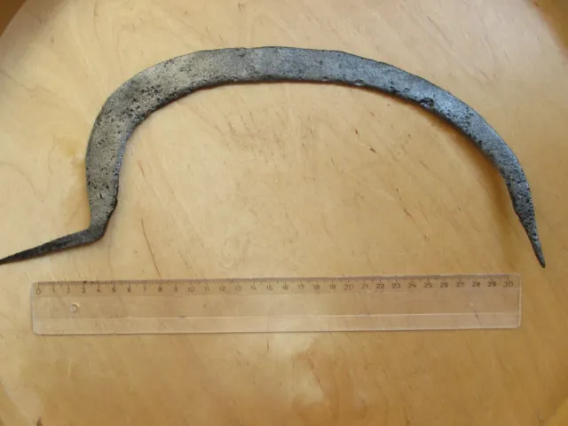 18-19 th century old antique primitive wrought iron hand sickle. 3