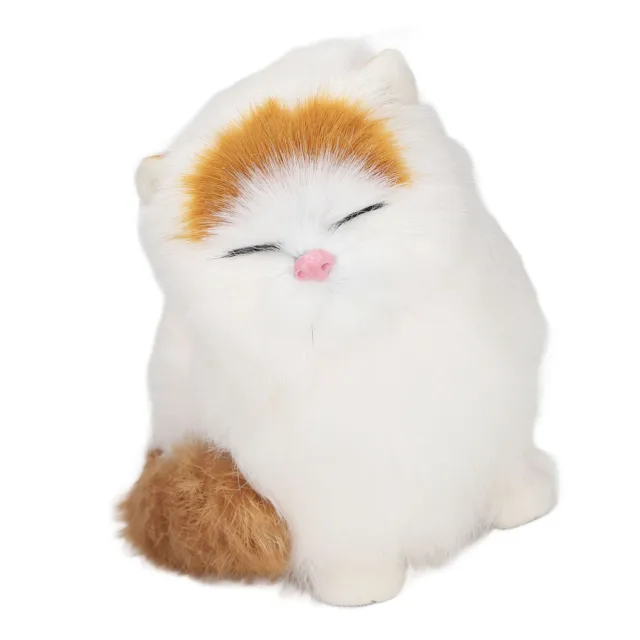 (Eyes Closed) Synthetic Fur Cat Statue Soft Furry Cat Figurine Exquisite