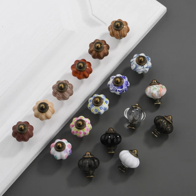 Vintage Door Knobs Cupboard Cabinet Drawer Pull Ceramic Pumpkin Glass Handles