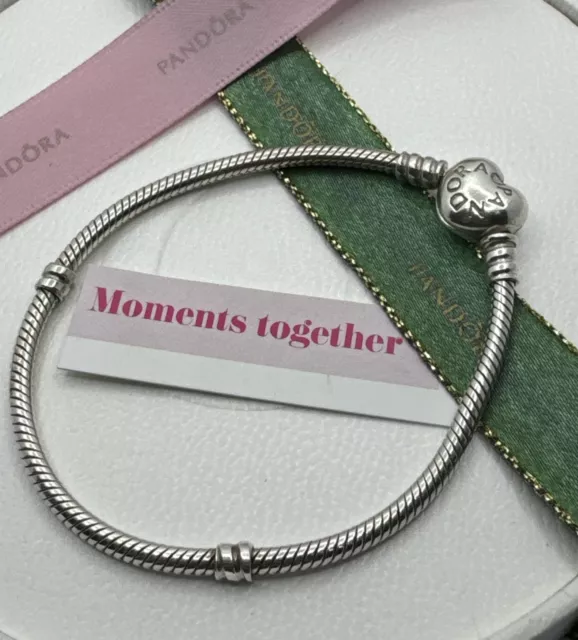 Pandora Moments Heart Clasp Signature Logo Silver Bracelet #590719 Genuine 18cm