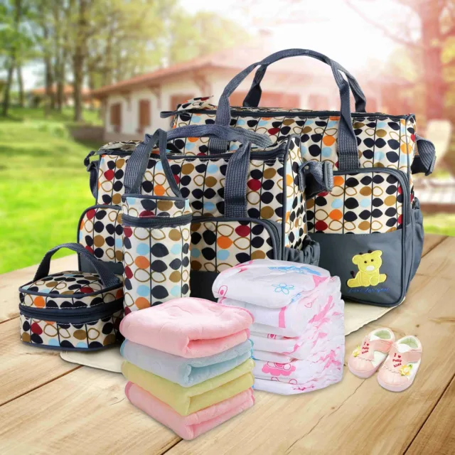5PCS Baby Diaper Bag Tote Set Travel Mom Mummy Maternity Changing Pad Waterproof 2