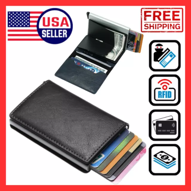 Mens Carbon Fiber RFID Blocking Leather Wallet Purse Slim Credit Card ID Holder