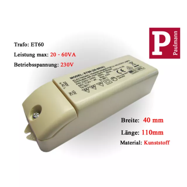 TRANSFORMATEUR ET60 TRANSFORMATEUR bloc d'alimentation halogène 20-60 watts  12V - 230V Transfo NEUF 60VA EUR 11,99 - PicClick FR