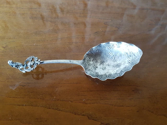 Cuillère à Crème En Argent Massif 800 – Décor De Roses – 1920-1949