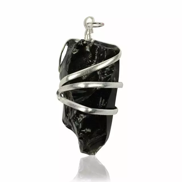 Naturel Câble Emballé Cristal Pierre Pendentif Tourmaline Noire Reiki Guérison