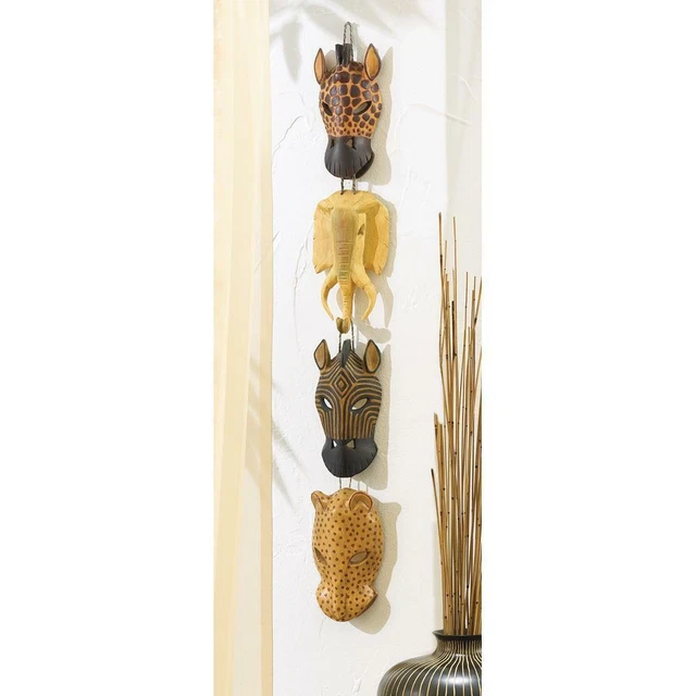 Wildlife Safari Exotic Primitive African Zoo Animal Mask Wall Faux Wood Plaque