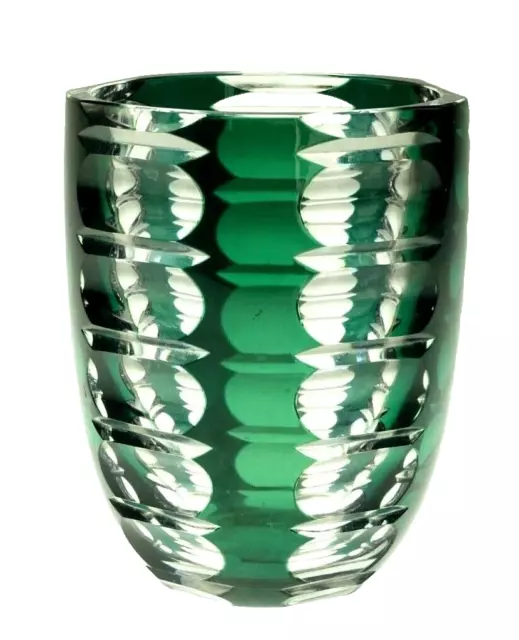 Val Saint Lambert Bleikristall Vase grün überfangen Art Deco