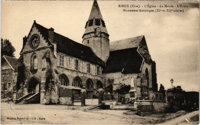 CPA Rieux - L'Eglise - La Mairie - L'Ecole (1032970)