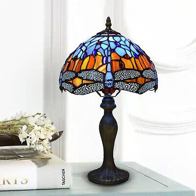 Tiffany Table Lamp Dragonfly Style 10 inch Handmade Stained Glass Multicolor