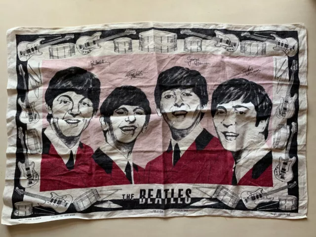 Rare Vintage // The Beatles Tea Towel - Made In Ireland - Ulster Irish Linen