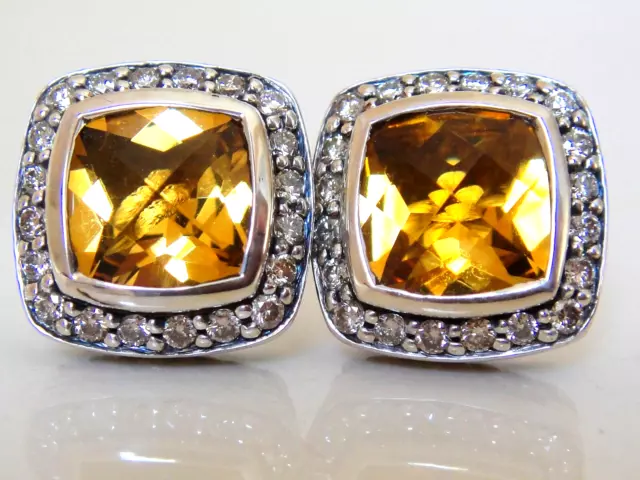 $1200 David Yurman,Ss Petite Albion Citrine Diamond Earrings