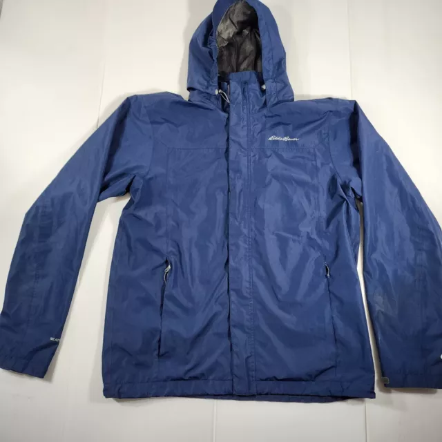 Eddie Bauer WeatherEdge Rain Jacket Mens Medium Blue Full Zip Hooded Coat