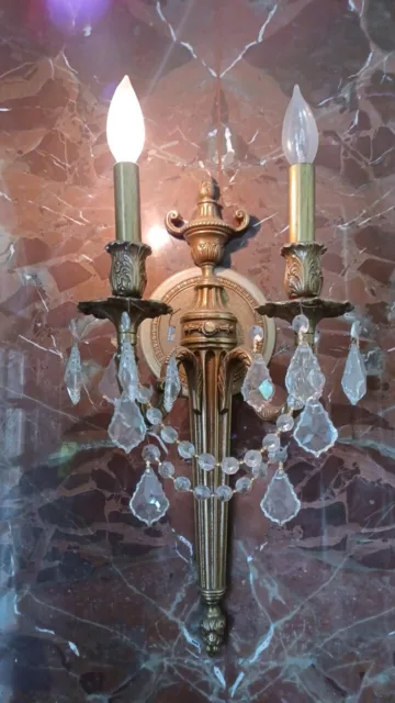 Vintage ANTIQUE FRENCH STYLE GILT BRONZE 2 LIGHT CANDELABRA WALL SCONCE FIXTURE